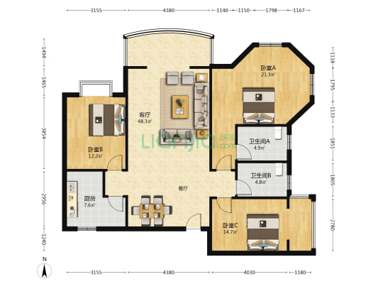 岚颐公馆 3室1厅2卫 134平方