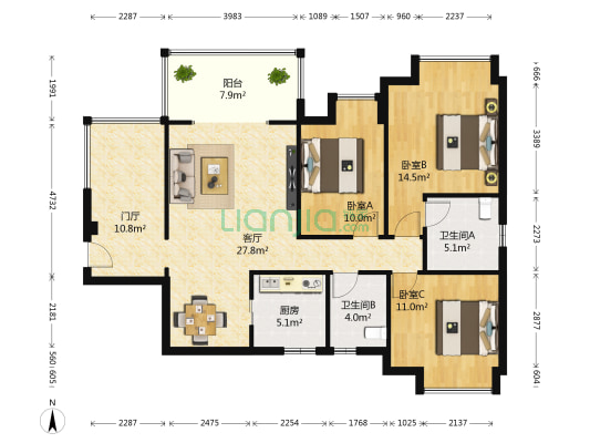 九形道 3室1厅2卫 112平方