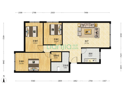 电信小区(金梭巷) 3室1厅1卫 112平方