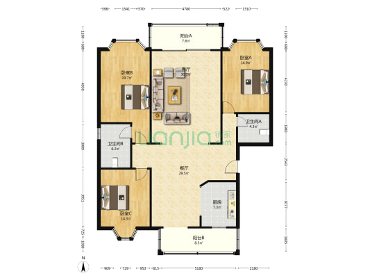 名人国际 3室2厅2卫 173平方