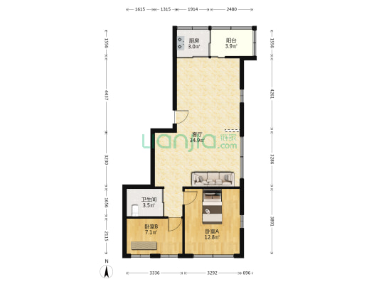 柳组团 2室1厅1卫 73平方
