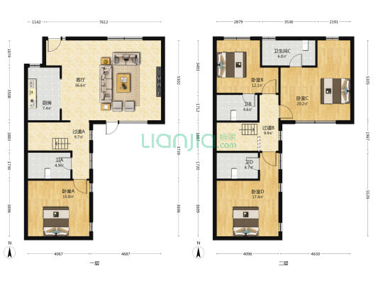 金辉开元府 4室1厅4卫 198平方