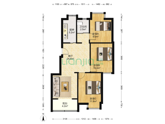银凤晓月绿苑 3室1厅1卫 89平方