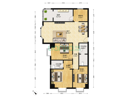 浆洗街教师公寓 3室1厅2卫 146平方