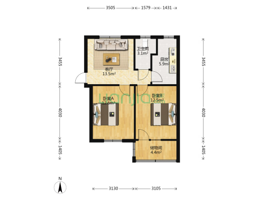 东关大街裕达印刷厂家属院 2室1厅1卫 65平方