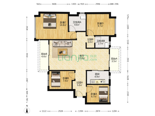 中惠璧珑湾 4室1厅2卫 118平方