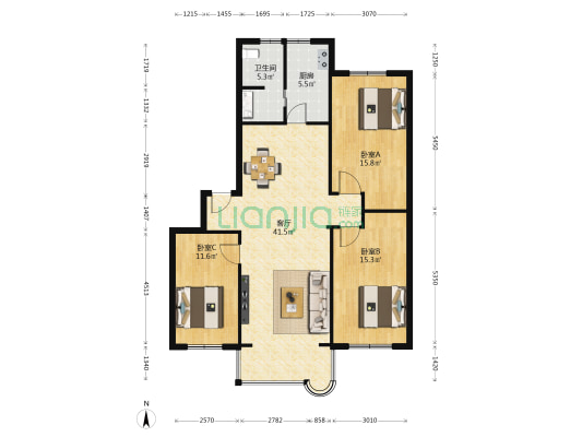 香炉山路7 3室1厅1卫 119平方