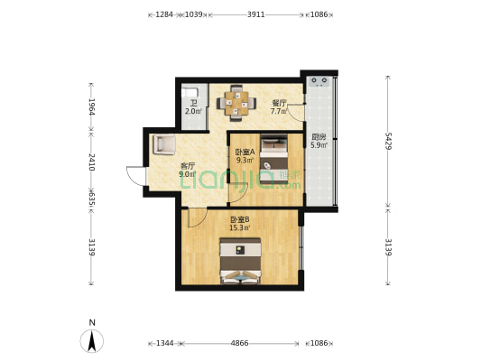 残联宿舍 2室2厅1卫 65平方