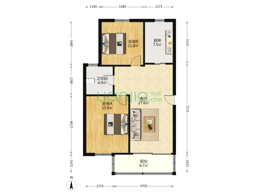 新世纪公寓东村 2室1厅1卫 85平方