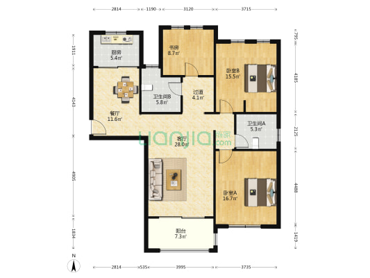 巨洋豪园 3室2厅2卫 145平方