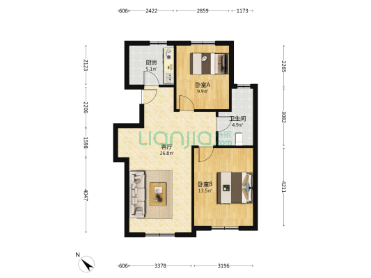 锦容苑 2室1厅1卫 80平方
