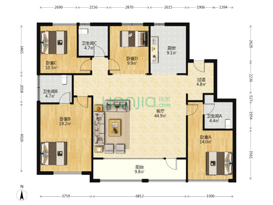 绿城·春溪雲庐 4室1厅3卫 175平方