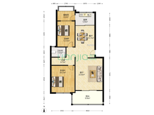 东方设计院宿舍 2室2厅1卫 111平方