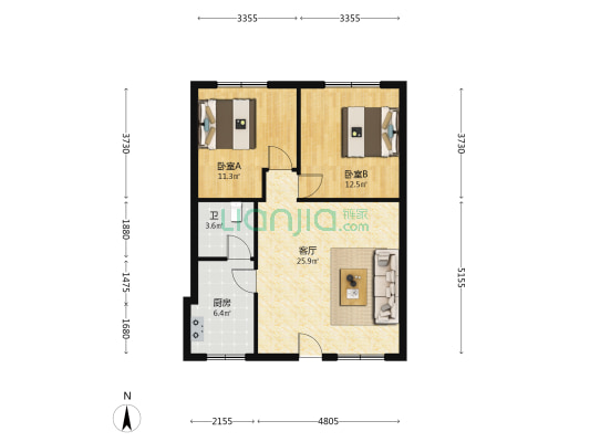 幸福立方 2室1厅1卫 77平方