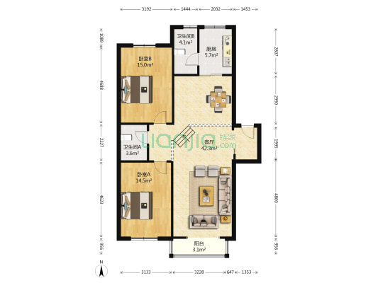 绿园小区 2室1厅2卫 112平方