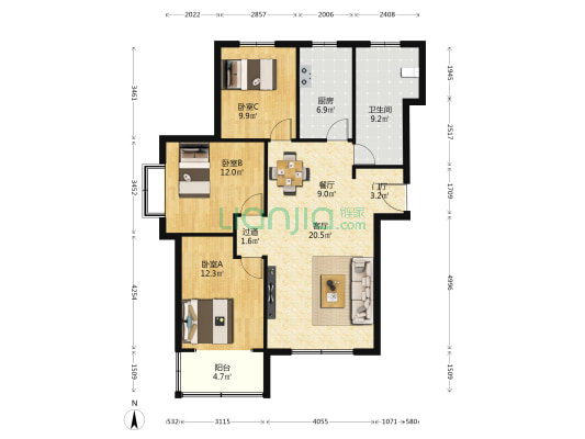 天润新城西区 3室2厅1卫 123平方