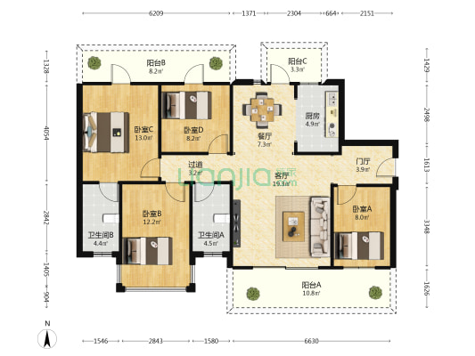 阳光城龙光檀映滨江·天境 4室2厅2卫 128平方