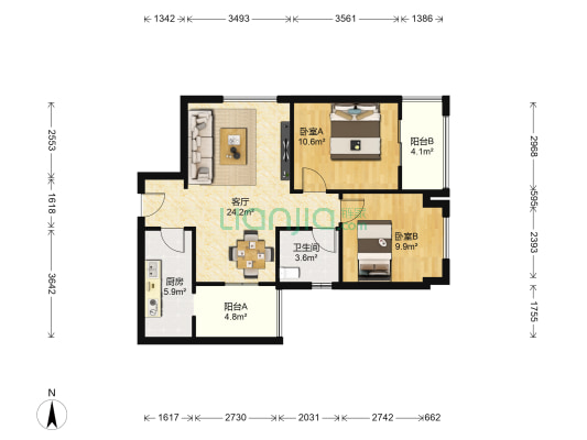 成功红树林 2室1厅1卫 73平方