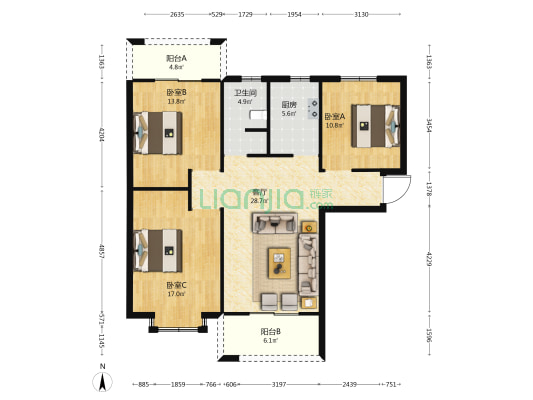 金秋苑C区 3室1厅1卫 120平方