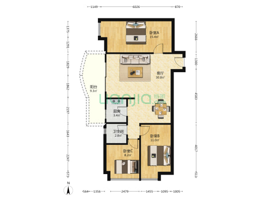源溪石路边3号大院 3室1厅1卫 91平方