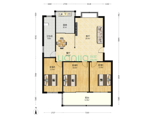 新村西路117号 3室2厅1卫 124平方