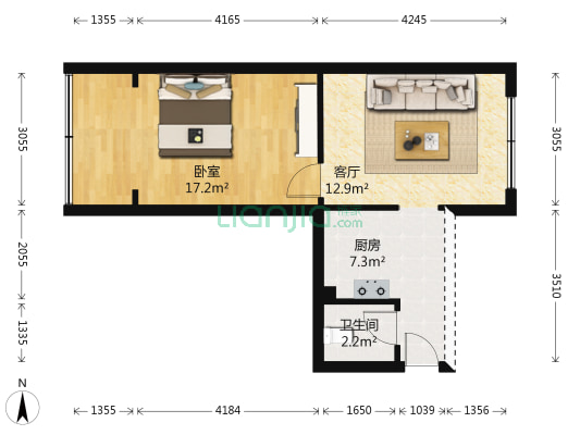 石人南路36号 1室1厅1卫 48平方