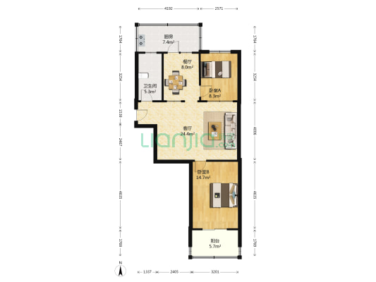 刚玉二区 2室2厅1卫 79平方