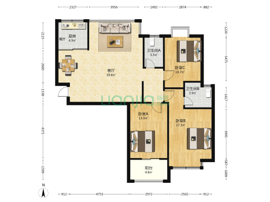 永丰佳园 3室1厅2卫 121平方