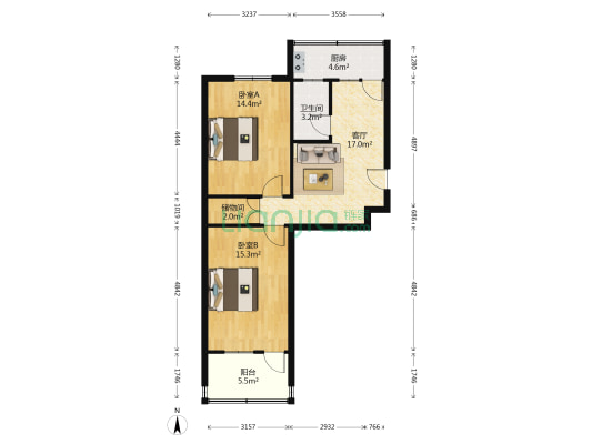 沙口路106号院 2室1厅1卫 65平方