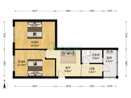 白房二社区 2室1厅1卫 65平方