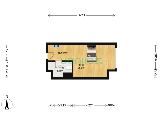 美联大厦 1室0厅1卫 51平方