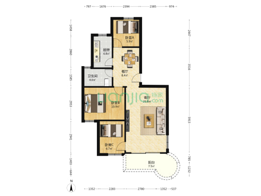永乐新村 3室2厅1卫 85平方
