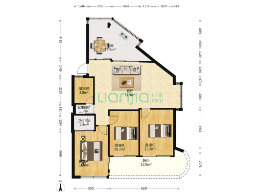 港务局宿舍 3室1厅2卫 121平方