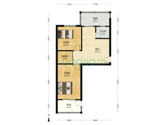 坞百宿舍 2室1厅1卫 67平方