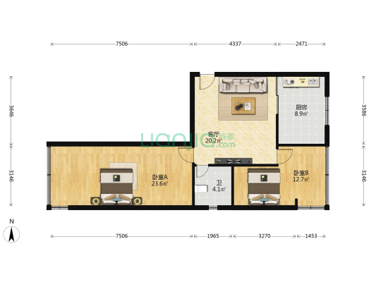 东岗小院 2室1厅1卫 85平方