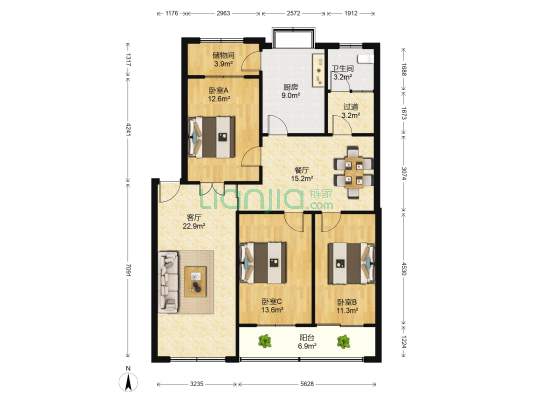 四明建鹏小区 3室2厅1卫 128平方