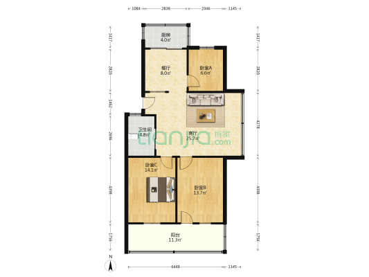 解放路 3室2厅1卫 101平方