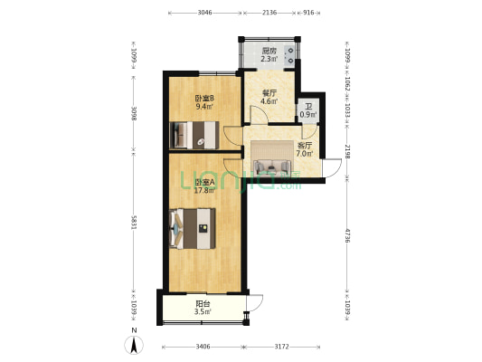 傅家巷住宅区 2室2厅1卫 55平方