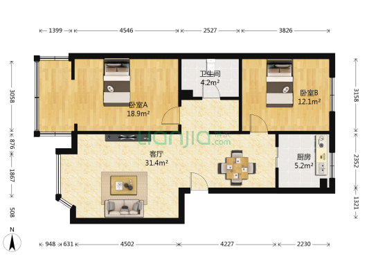 精诚苑 2室1厅1卫 85平方