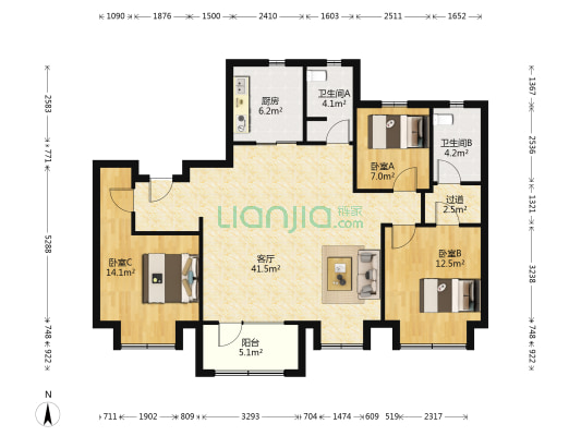 保利天汇 3室1厅2卫 141平方