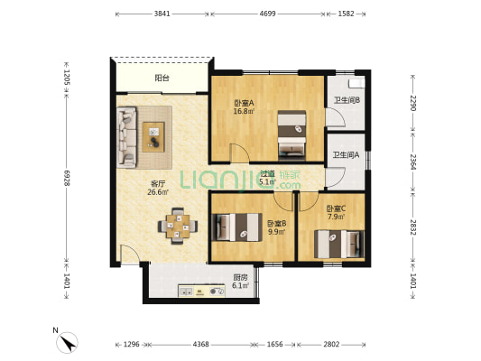 宏昌楼 3室1厅2卫 89平方