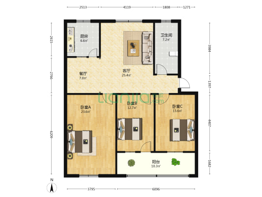 许昌县车蓬沙发厂住宅楼 3室2厅1卫 125平方