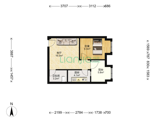 银鑫五洲广场 1室1厅1卫 48平方