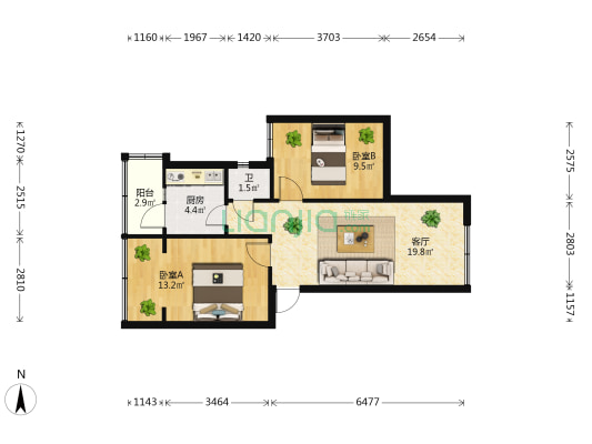 财盛巷12号 2室1厅1卫 51平方