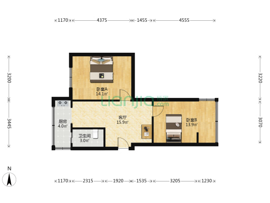 树德巷2号 2室1厅1卫 52平方