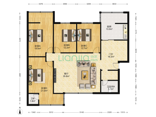 电视塔路一段145号 4室1厅2卫 150平方