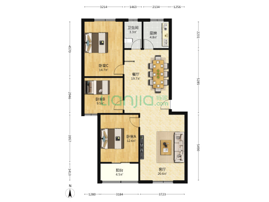 光彩公寓 3室2厅1卫 110平方