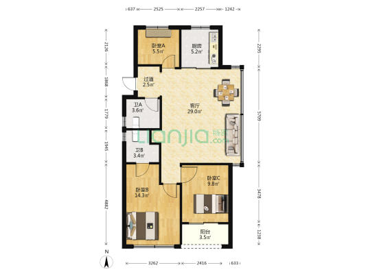 景瑞晴海 3室1厅2卫 99平方