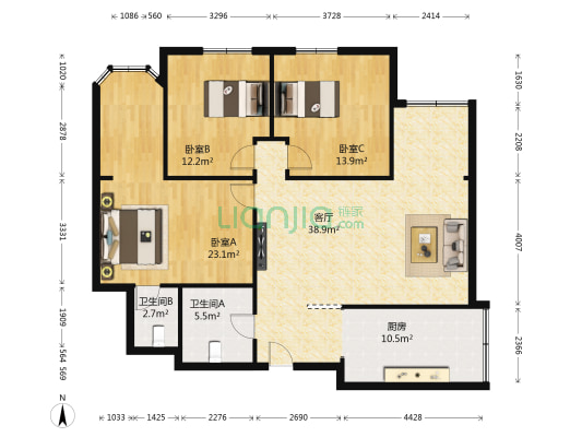 华一路 3室1厅2卫 126平方