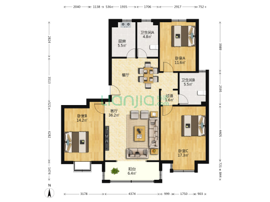 龙泉景苑 3室1厅2卫 133平方